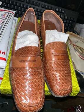 Vintage Trotters Women's Heritage Woven Leather Penny Loafers - Cognac Brown